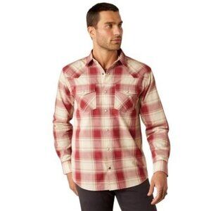 Ariat Men's LG Hardwick Retro Fit Plaid Snap Western Shirt Red 10054706